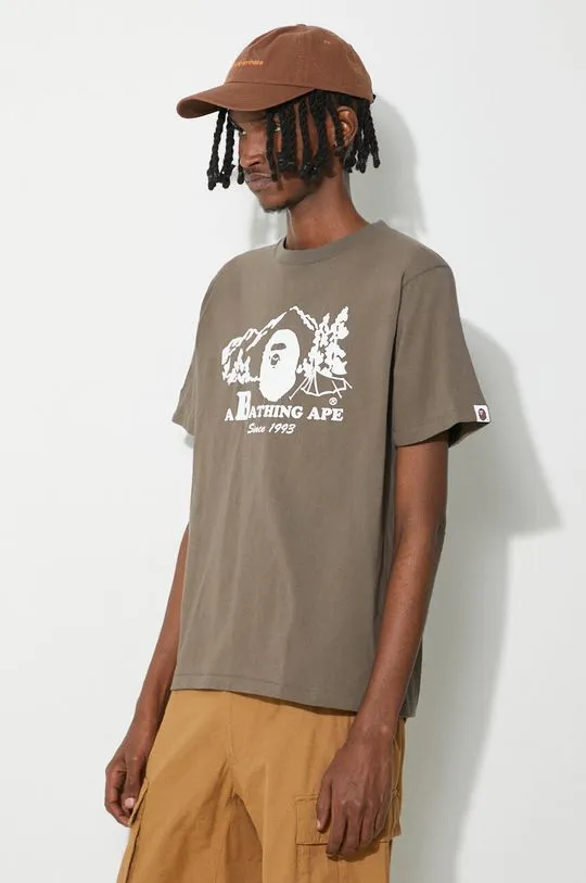 A Bathing Ape print brown cotton t-shirt Camp Tee for men 1J80110046