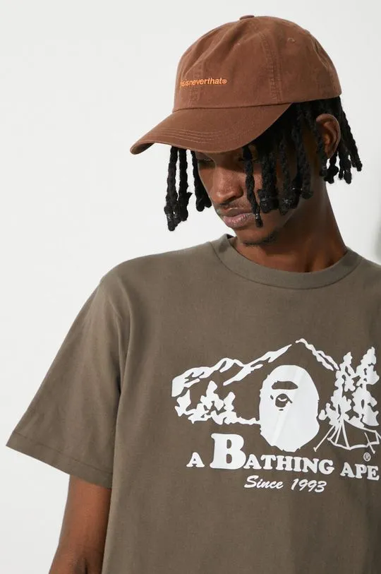 A Bathing Ape print brown cotton t-shirt Camp Tee for men 1J80110046