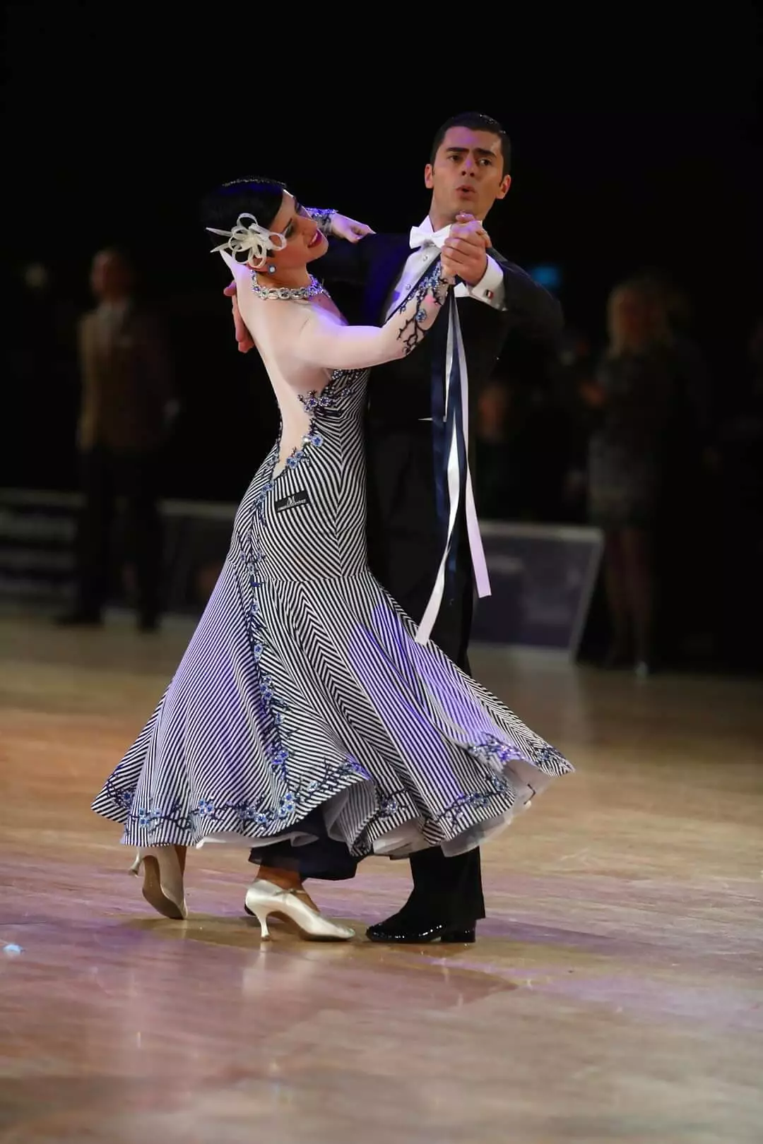 Abraham Martinez ballroom dress in blue and white