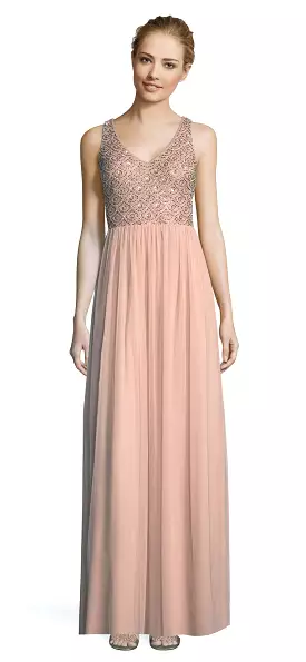 Adrianna Papell beaded V-neck long A-line dress - AP1E203719.