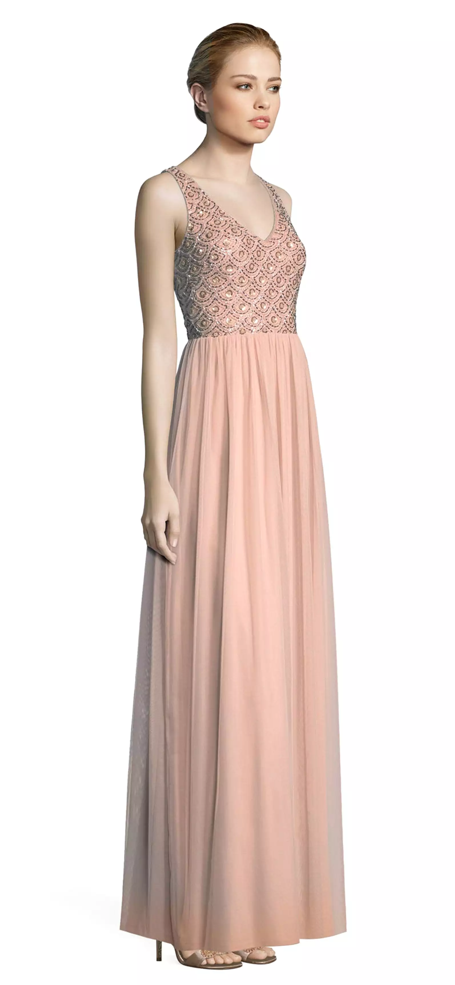 Adrianna Papell beaded V-neck long A-line dress - AP1E203719.