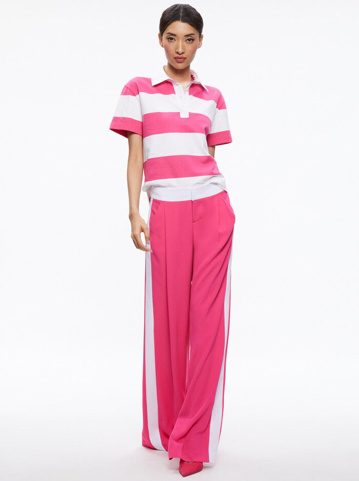 Alice + Olivia - Treva Boxy Polo Shirt in Candy/White.