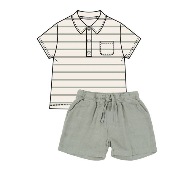 Angel Dear Desert Sage Muslin Short and Polo Shirt Set