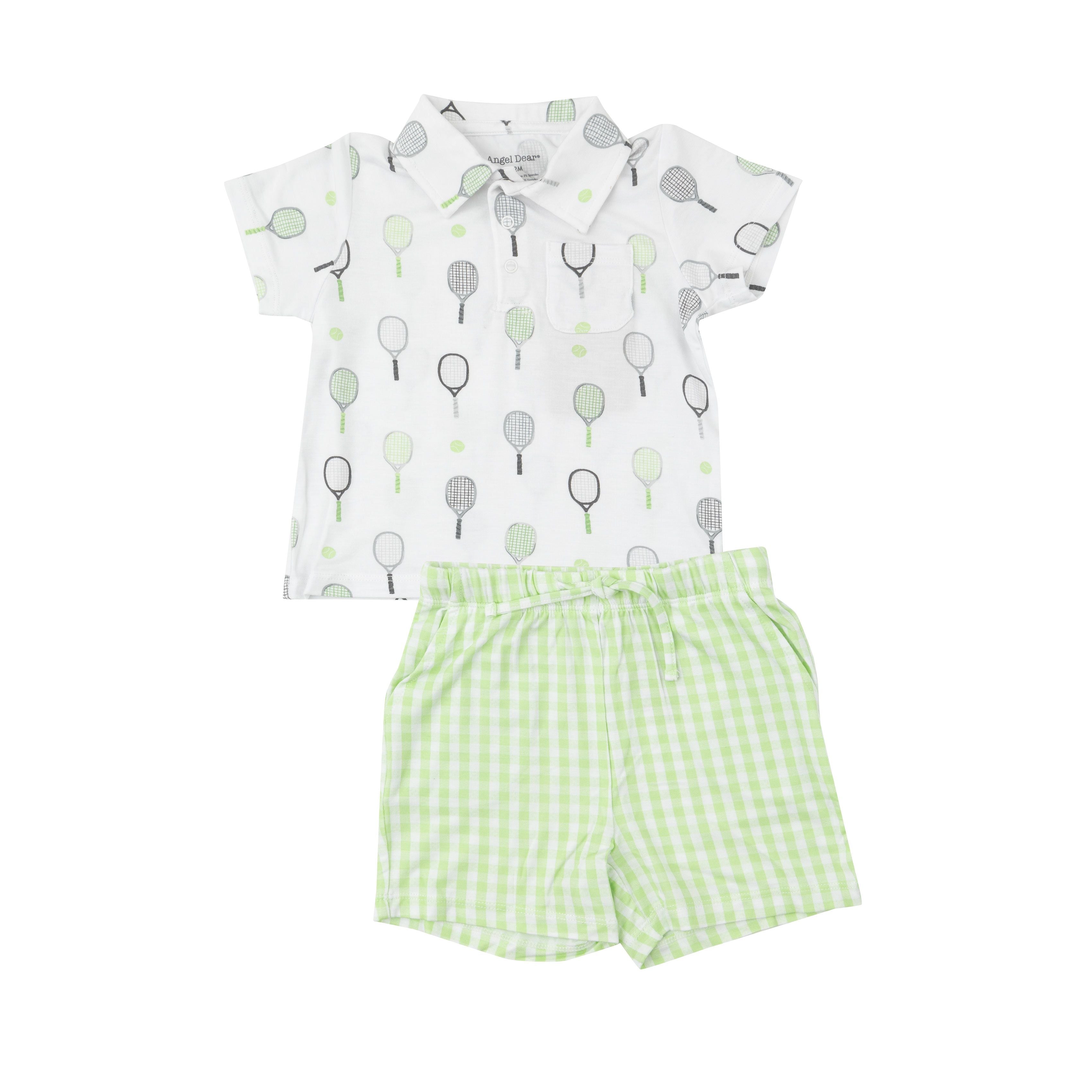 Angel Dear Mini Green Gingham Tennis Polo Shirt and Short Set