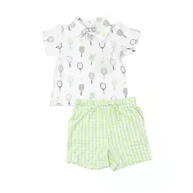 Angel Dear Mini Green Gingham Tennis Polo Shirt and Short Set