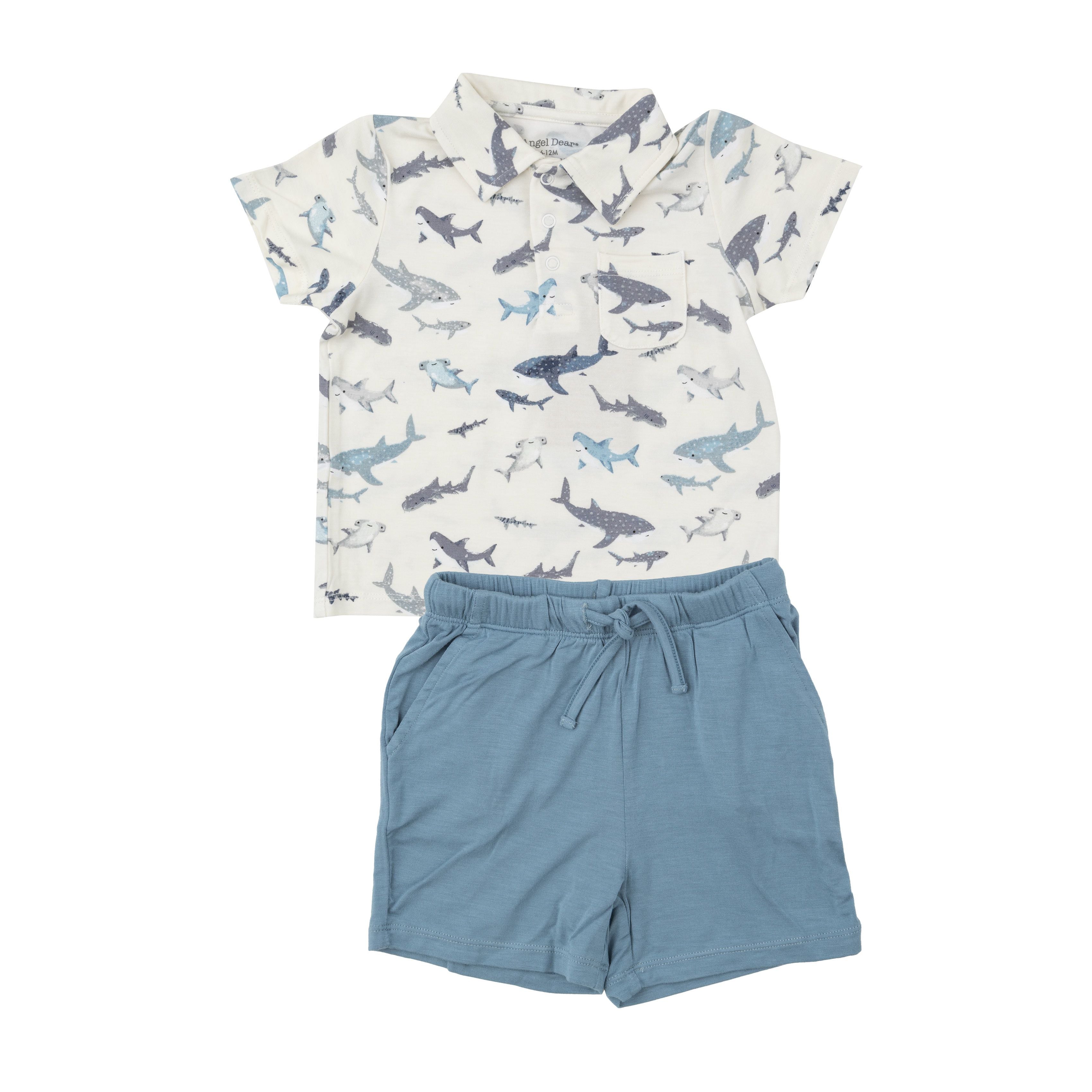 Angel Dear Sharks Polo Shirt and Short Set