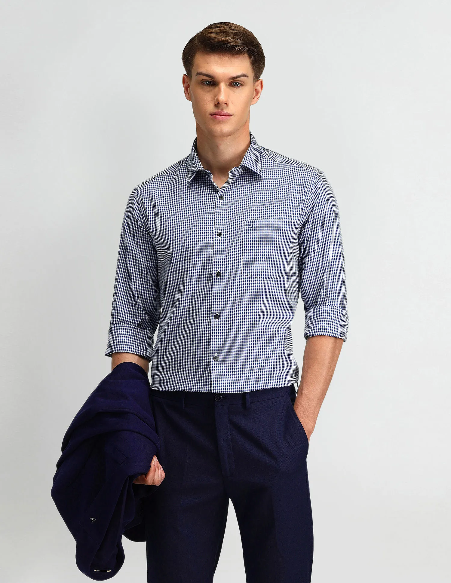 Arrow Gingham Pattern Cotton Shirt