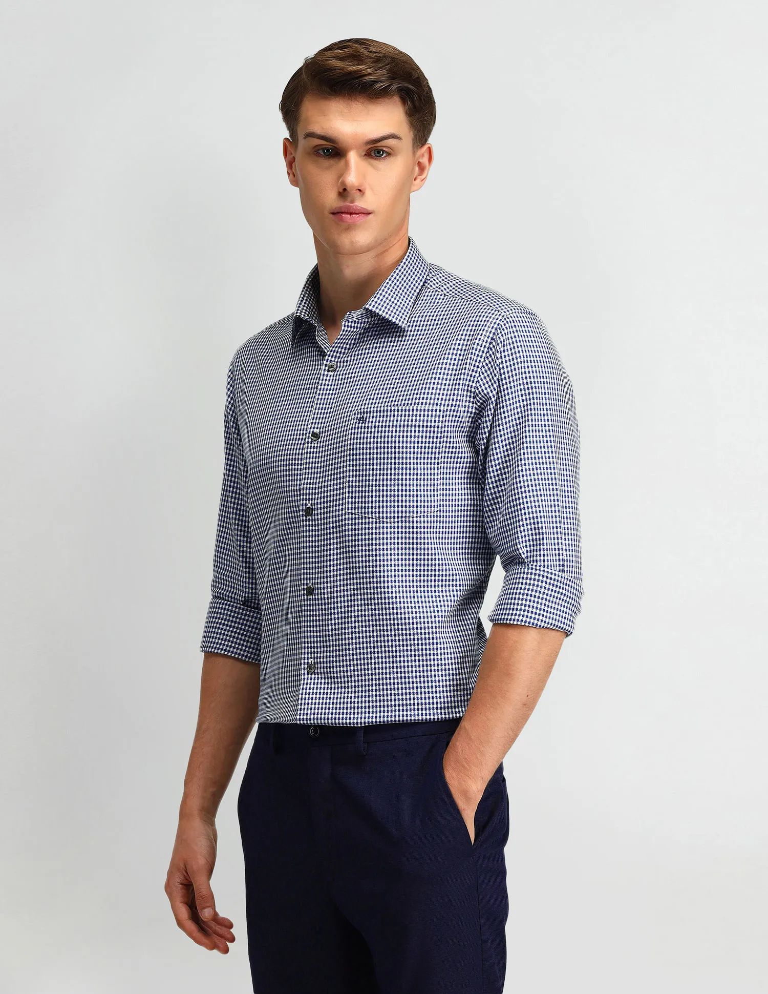 Arrow Gingham Pattern Cotton Shirt