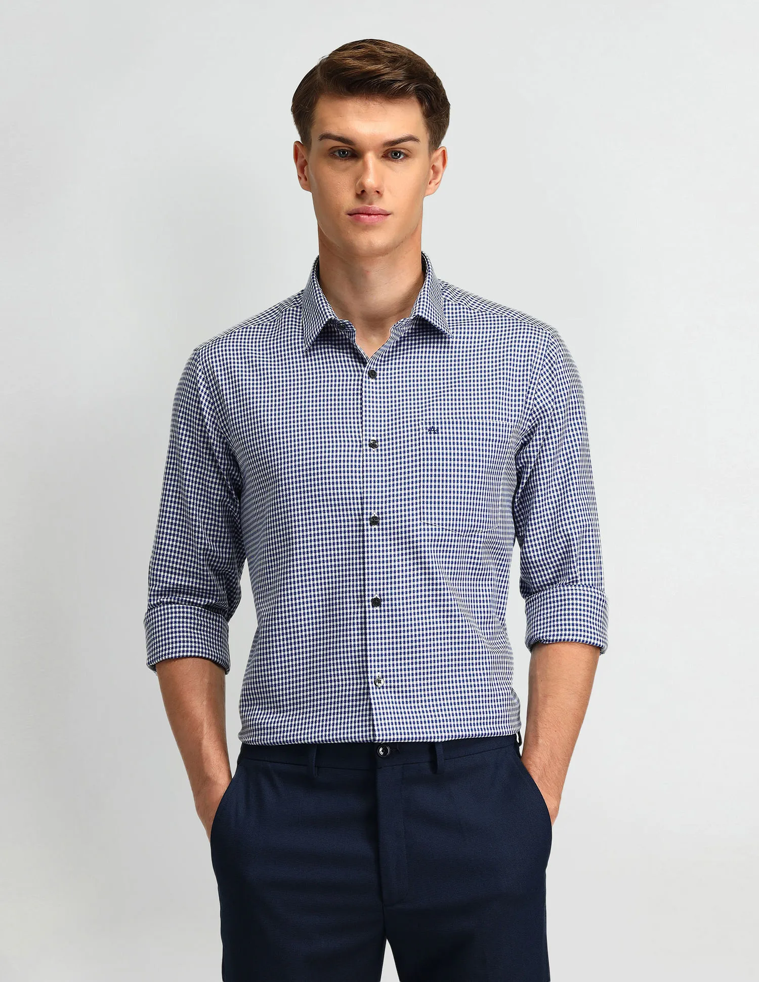 Arrow Gingham Pattern Cotton Shirt