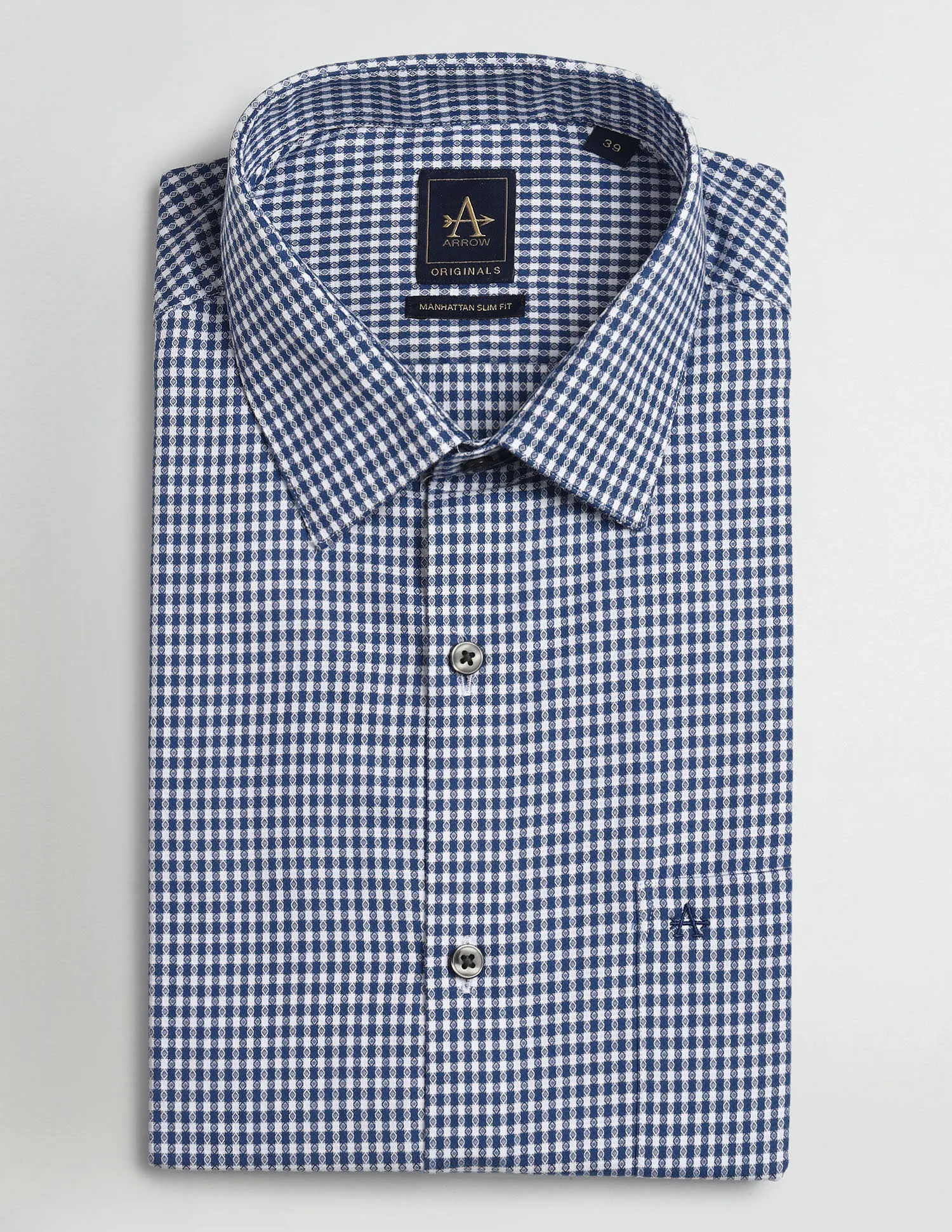 Arrow Gingham Pattern Cotton Shirt