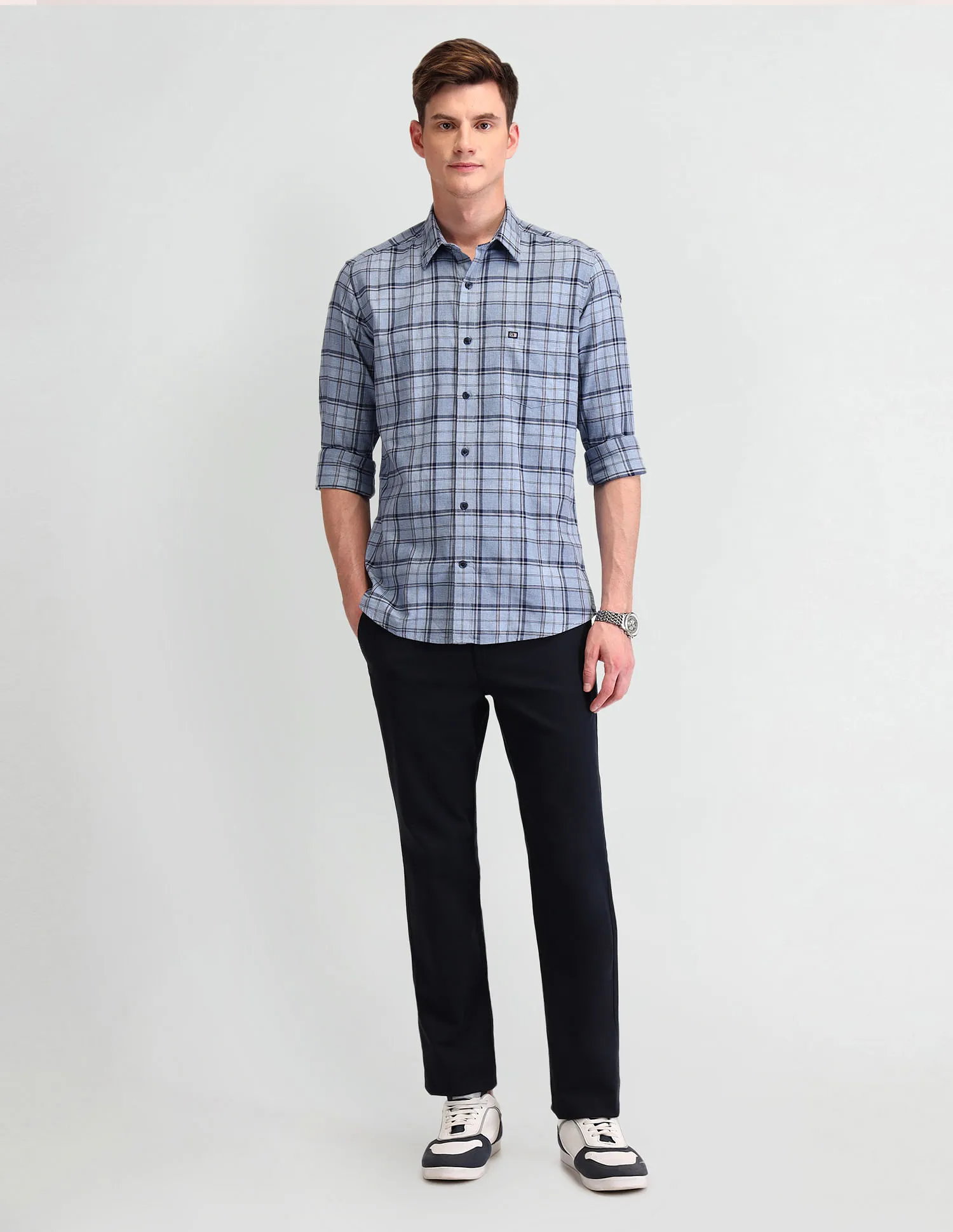 Arrow Sport Grid Tattersall Checks Cotton Shirt - Arrow Grid Checked Cotton Shirt