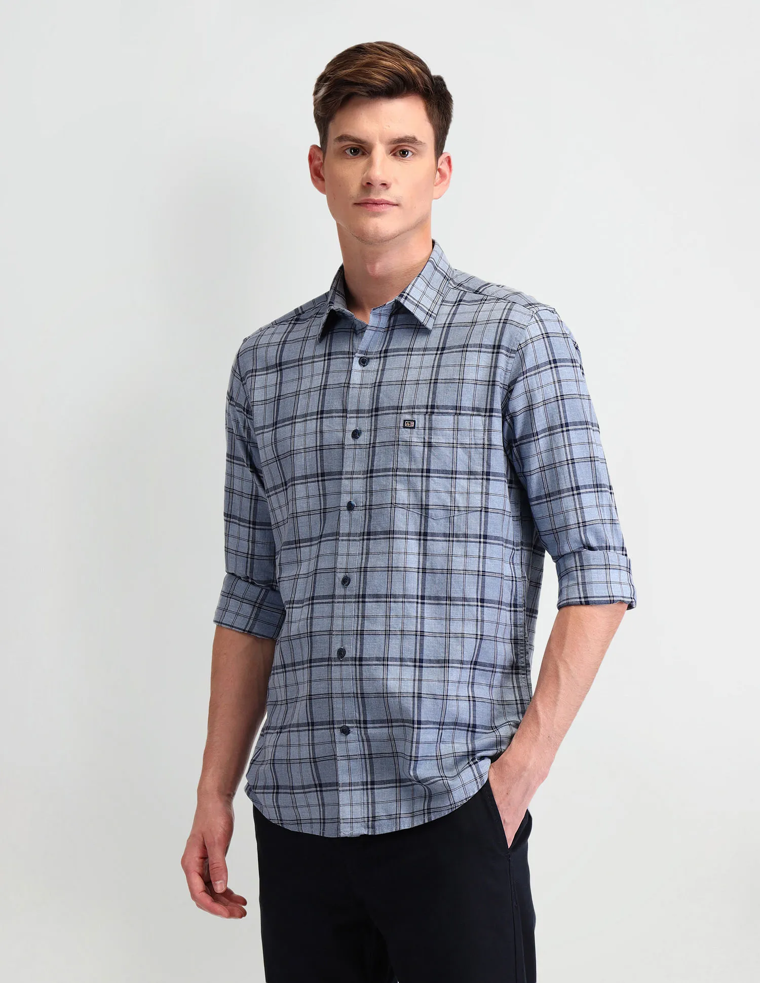 Arrow Sport Grid Tattersall Checks Cotton Shirt - Arrow Grid Checked Cotton Shirt