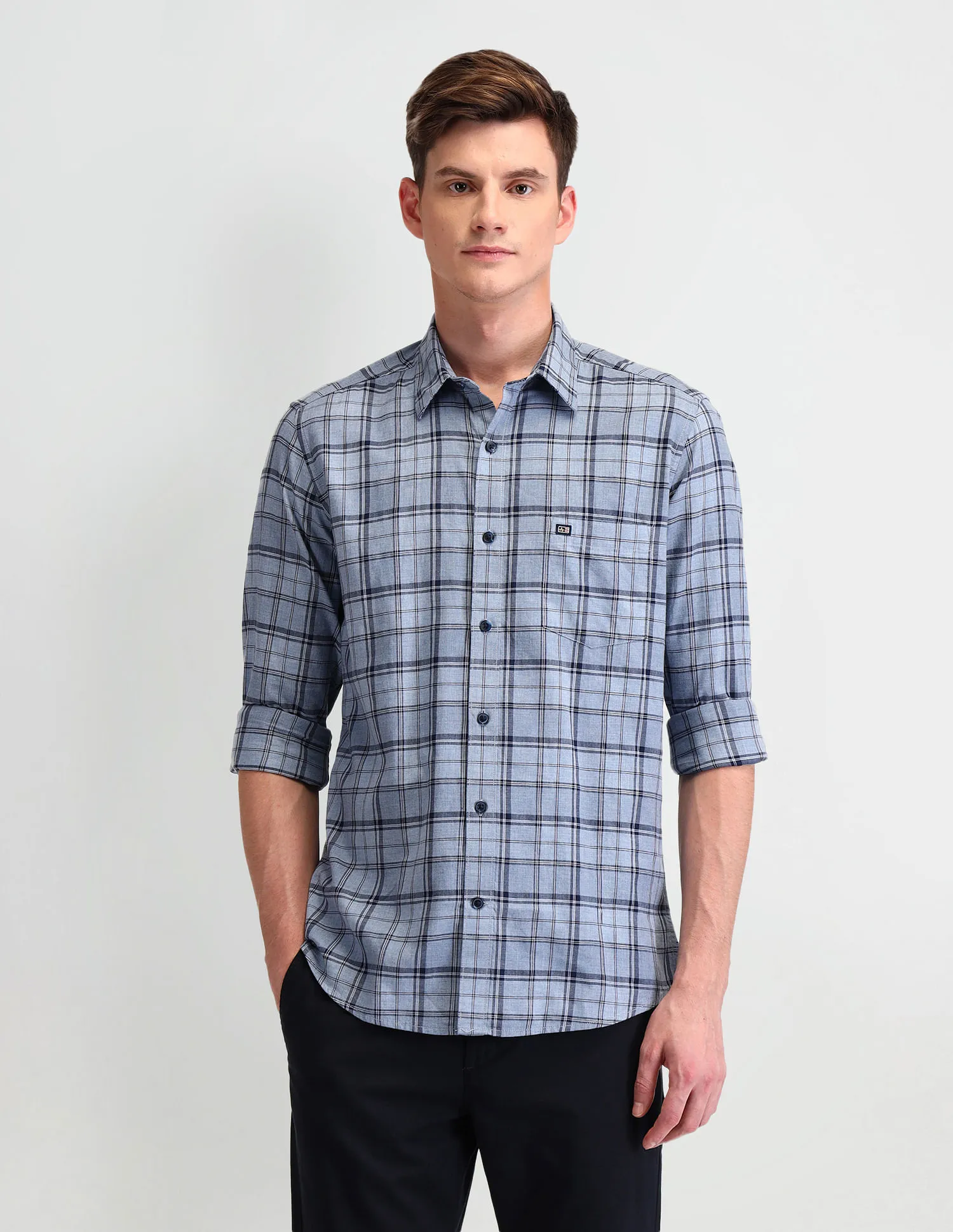 Arrow Sport Grid Tattersall Checks Cotton Shirt - Arrow Grid Checked Cotton Shirt