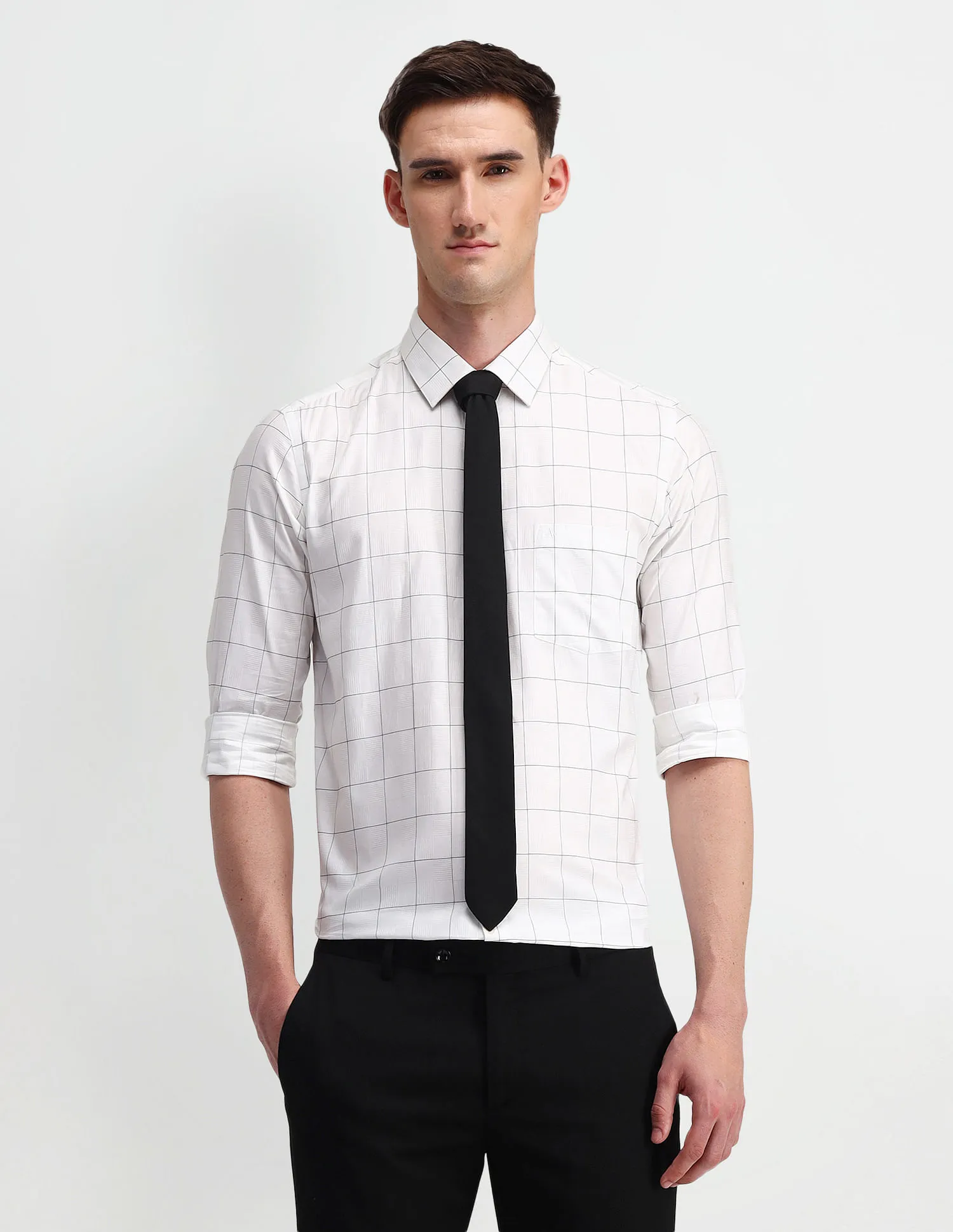 Arrow Slim Fit Shirt: Windowpane Checks Manhattan Style