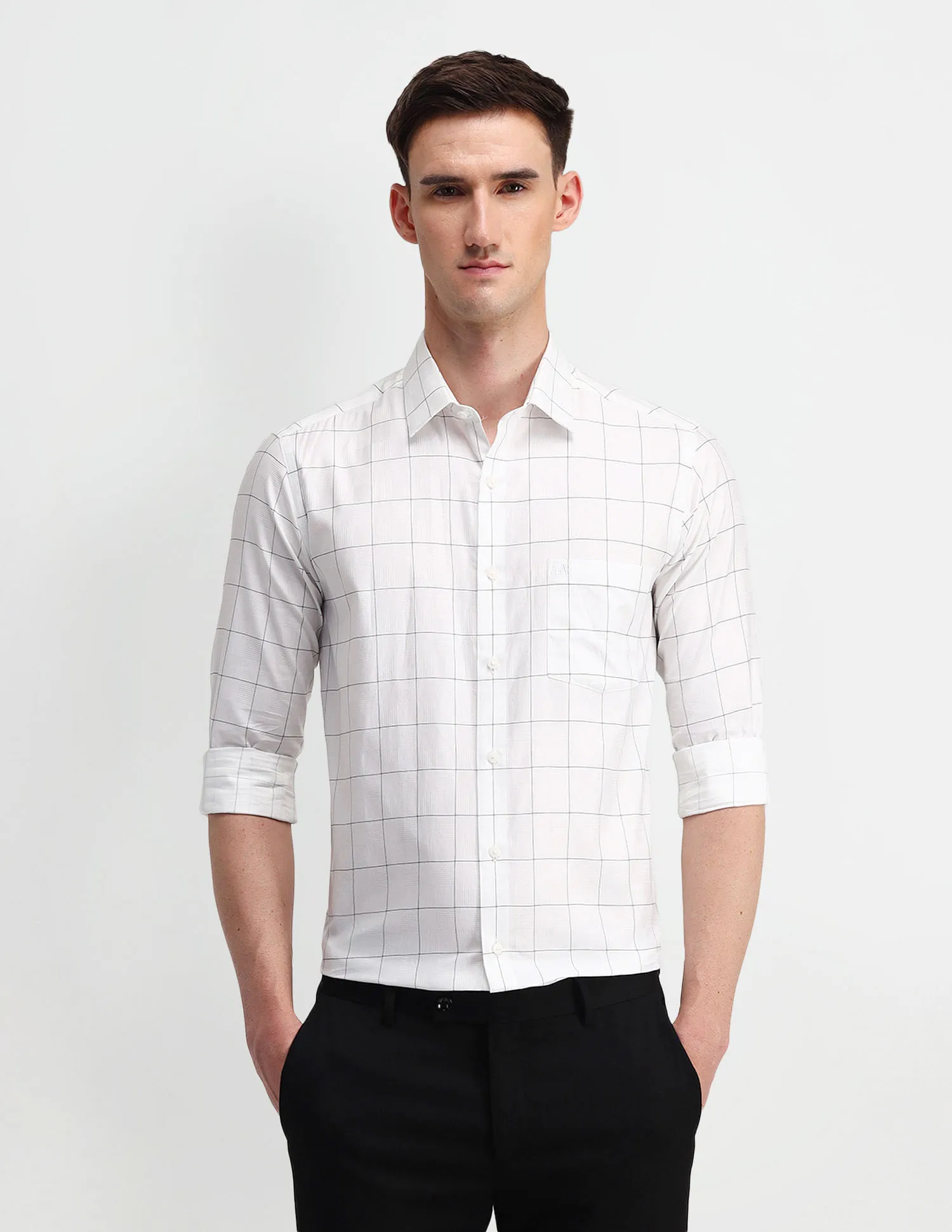 Arrow Slim Fit Shirt: Windowpane Checks Manhattan Style