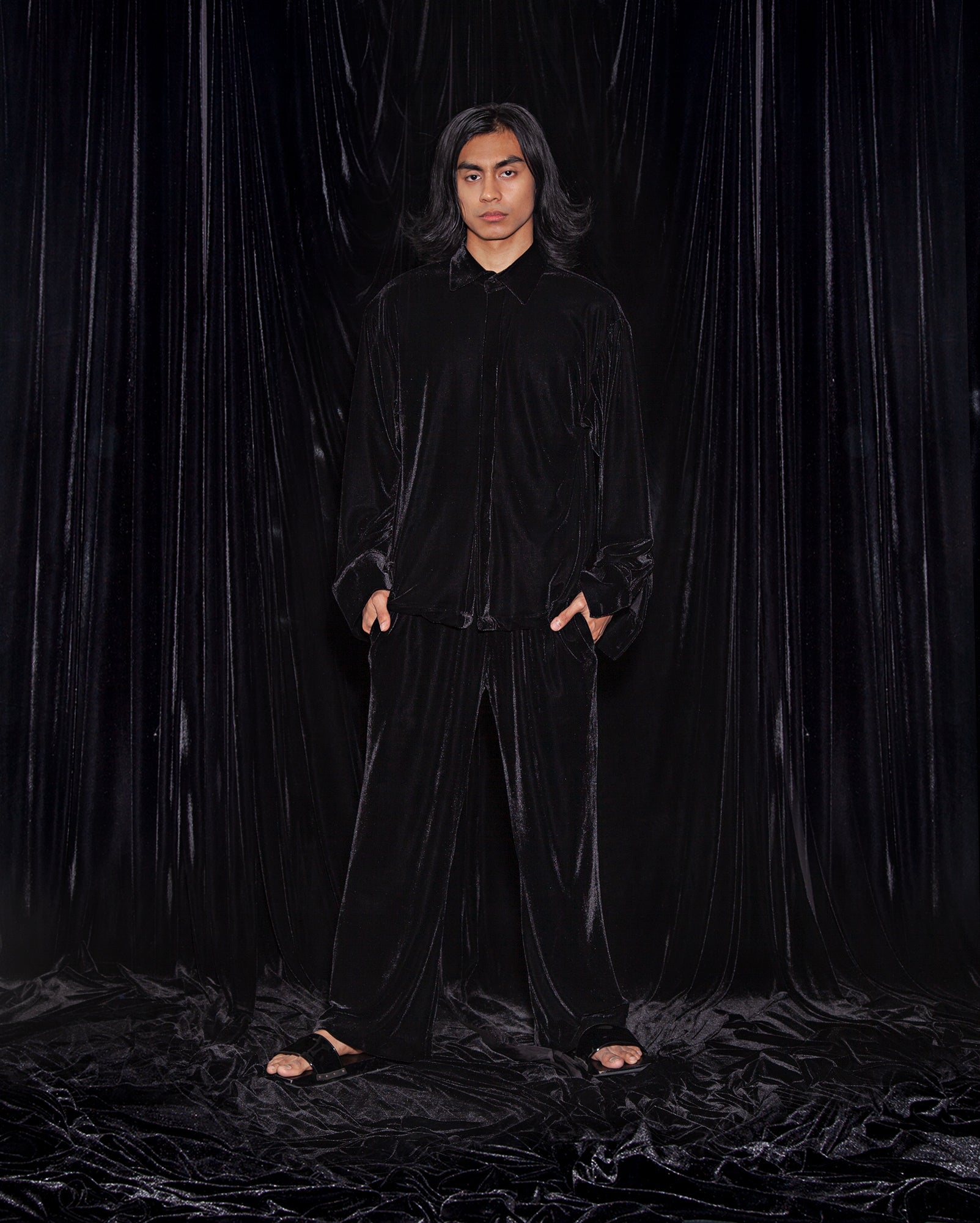 Baldu Black Velvet Shirt Pants.