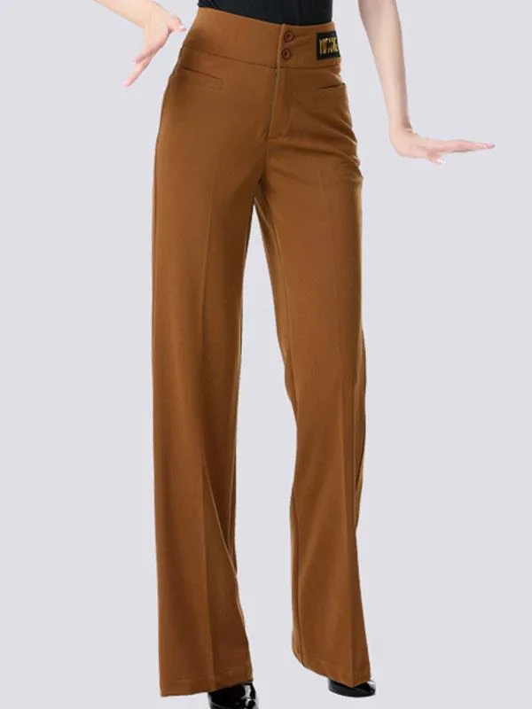 Women's Coffee Brown Polyester Ballroom Dance Pants Dress