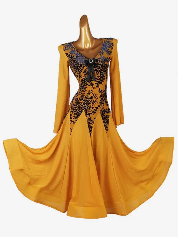 Orange Lycra Spandex Women's Ballroom Dance Costume Dress