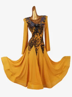 Orange Lycra Spandex Women's Ballroom Dance Costume Dress