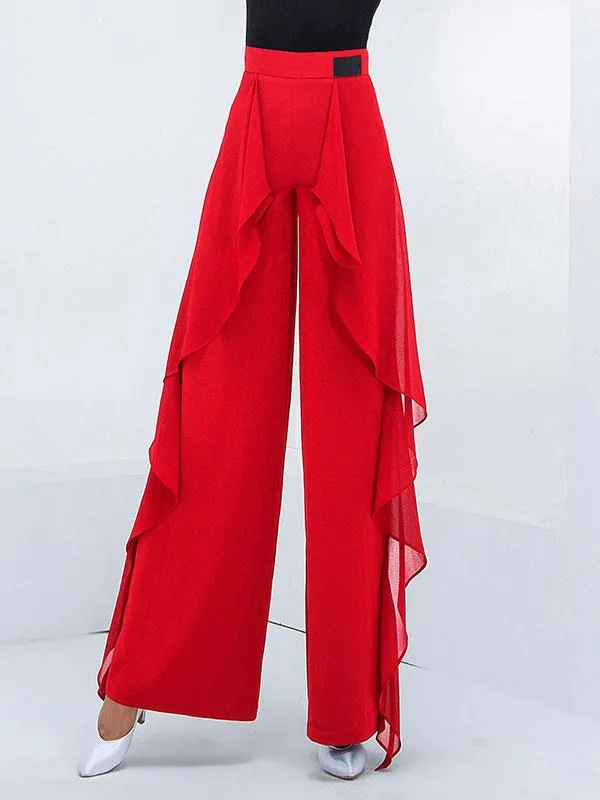 Red Ballroom Dance Pants and Dress Set in Polyester.