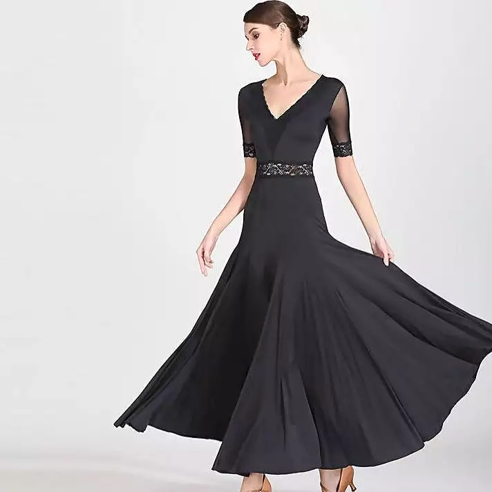 Ballroom Dance Dress - Short Sleeve | Red, Green, Black | Style 9056