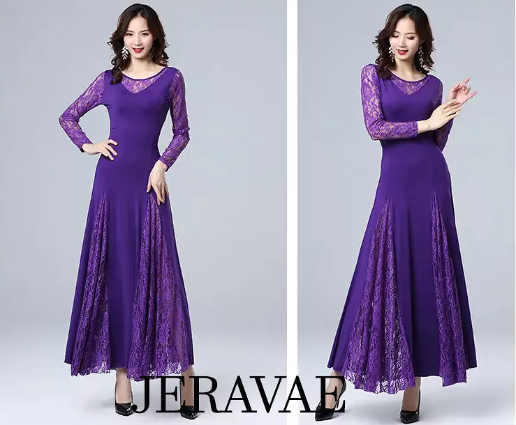 Ballroom dance dress with lace sleeves and gussets on sale, PRA 1085.