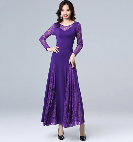 Ballroom dance dress with lace sleeves and gussets on sale, PRA 1085.