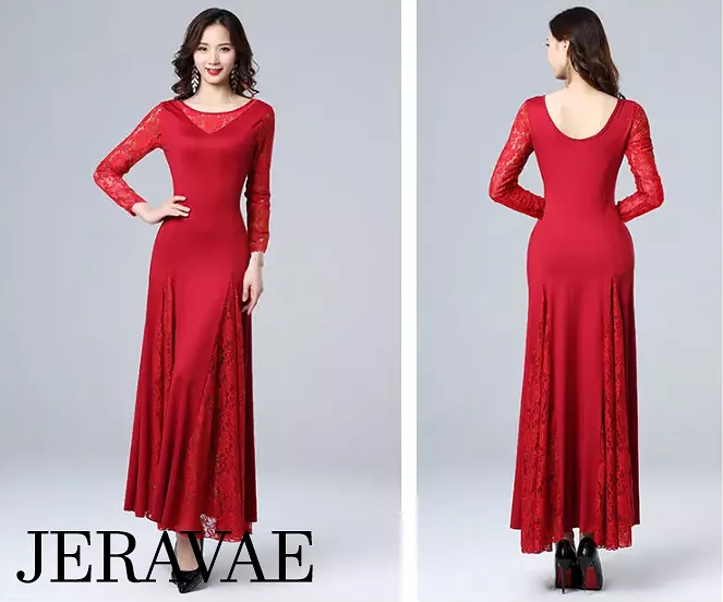 Ballroom dance dress with lace sleeves and gussets on sale, PRA 1085.