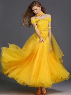 Yellow Off the Shoulder Tulle Ballroom Dance Dress