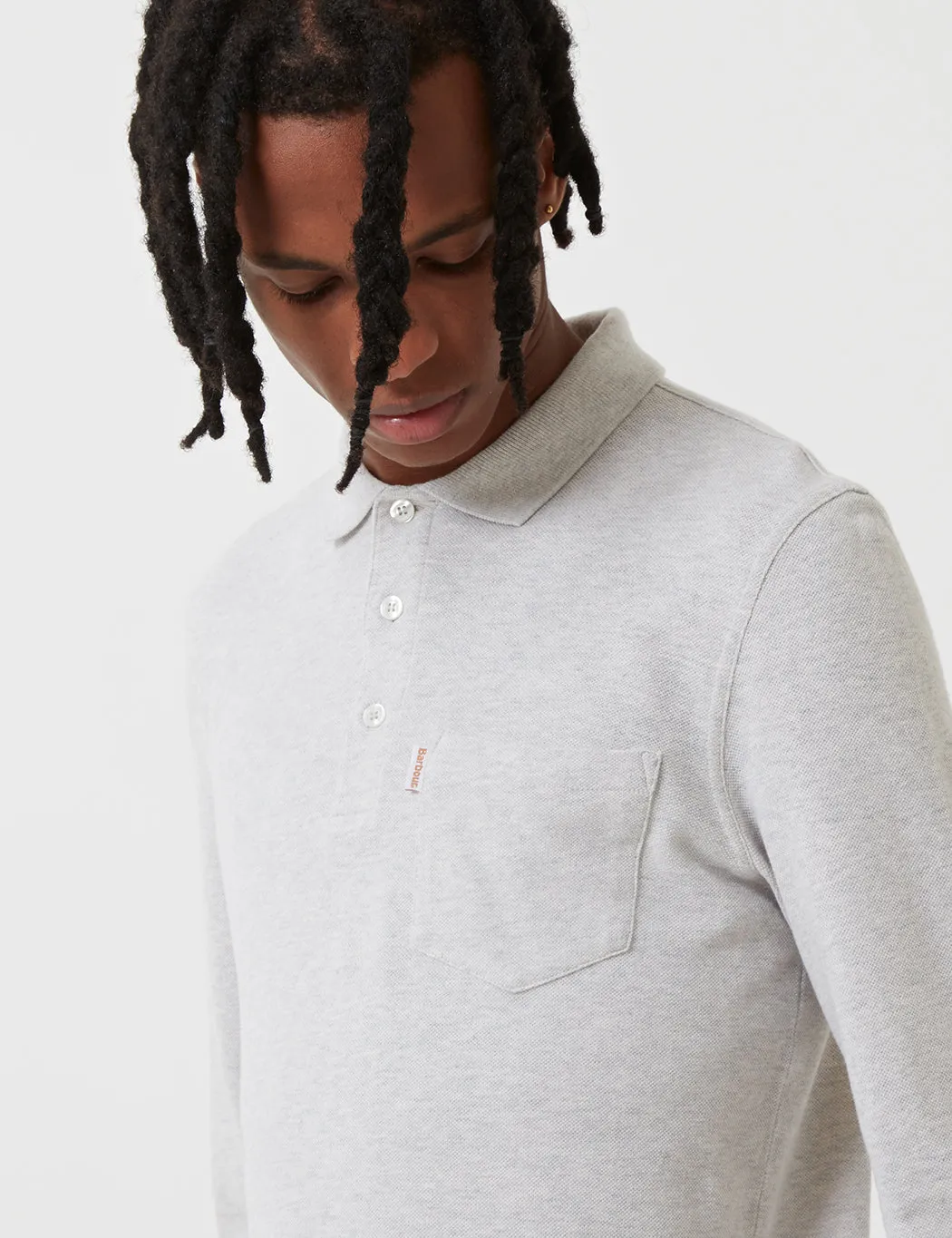 Barbour Cerwin Long Sleeve Polo Shirt in Ecru Marl