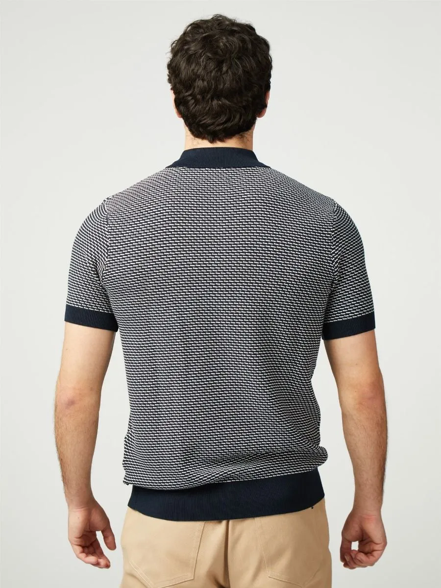 Dark Navy Ben Sherman Bicoloured Textured Knitted Polo Shirt