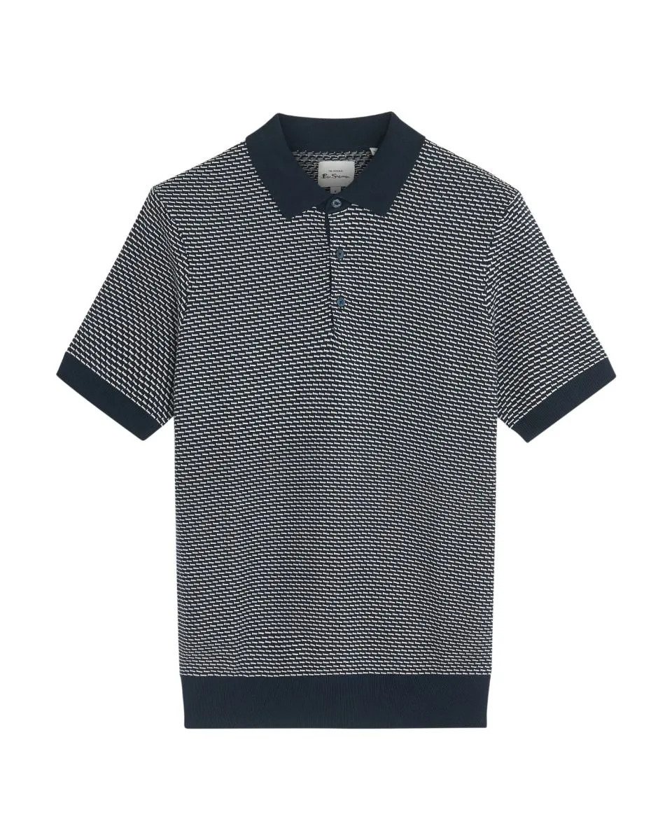 Dark Navy Ben Sherman Bicoloured Textured Knitted Polo Shirt