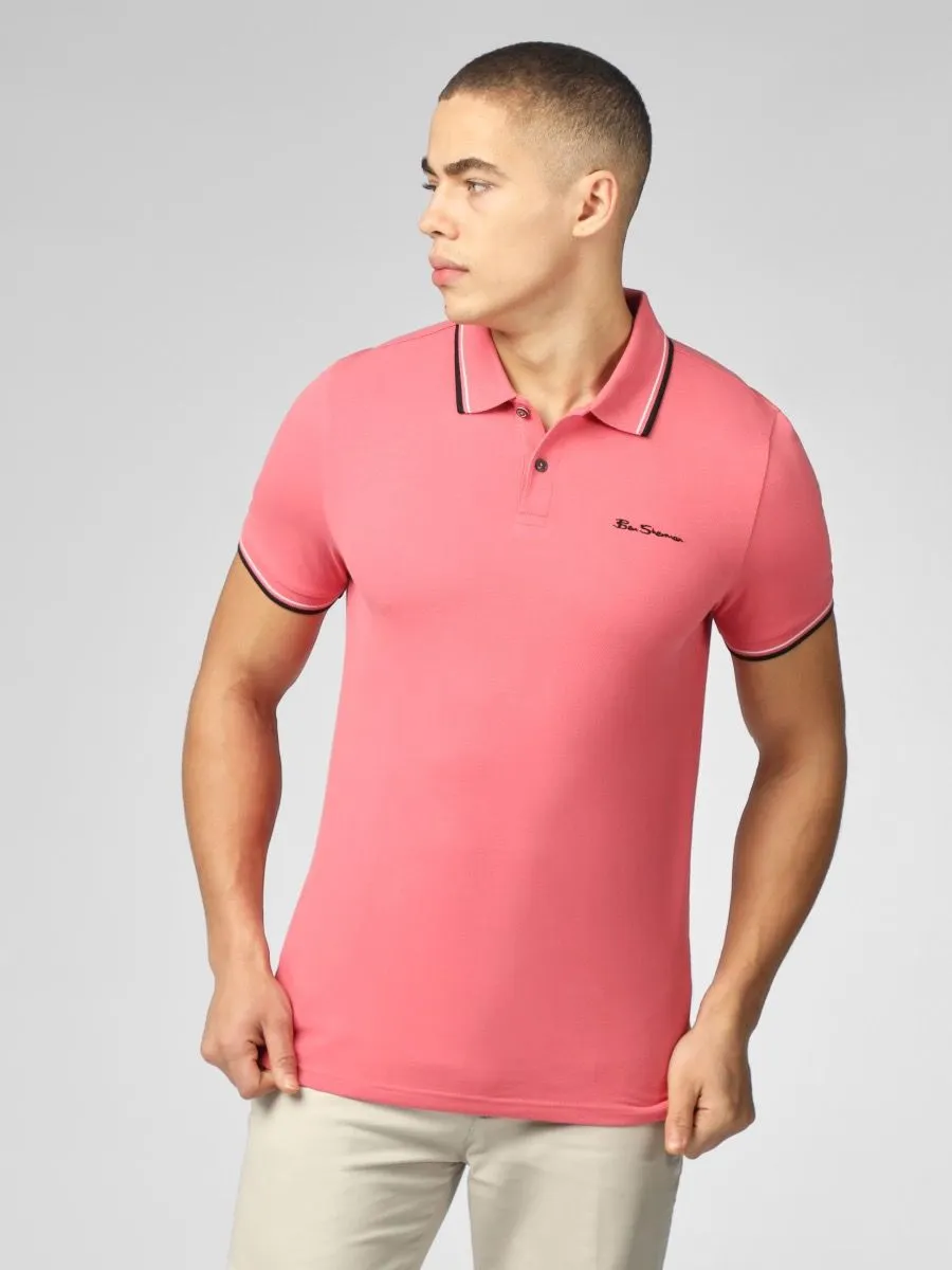 Ben Sherman New Dark Pink Casual Polo Shirt with Short Sleeves