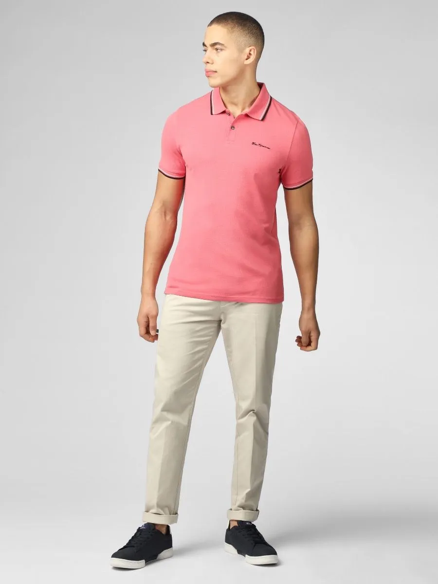 Ben Sherman New Dark Pink Casual Polo Shirt with Short Sleeves