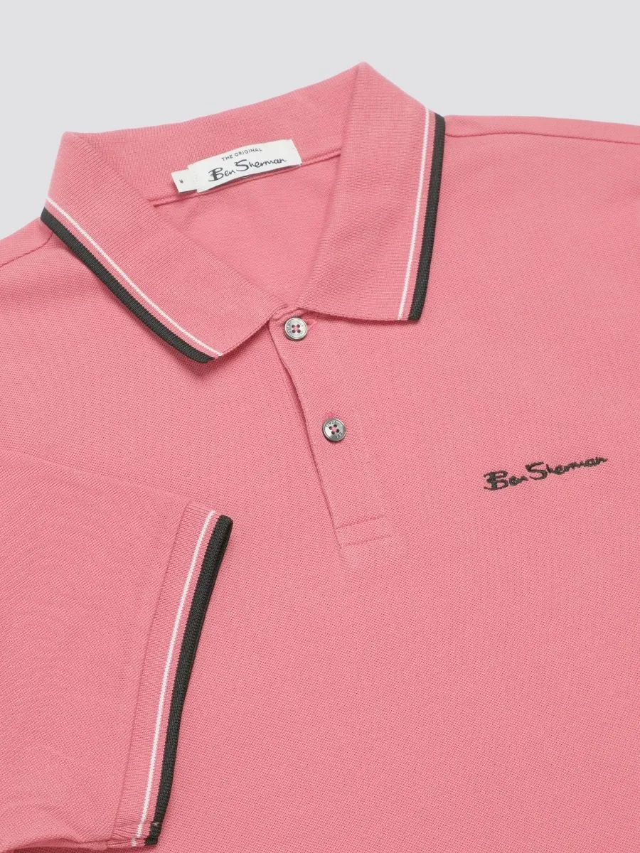 Ben Sherman New Dark Pink Casual Polo Shirt with Short Sleeves