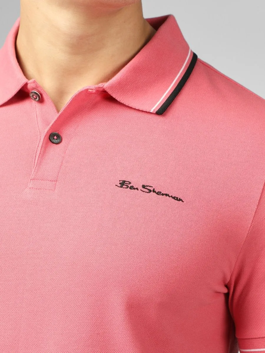 Ben Sherman New Dark Pink Casual Polo Shirt with Short Sleeves