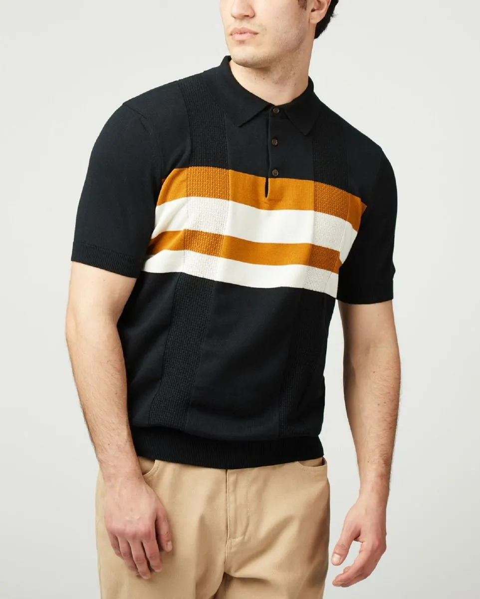 Black Ben Sherman Chest Stripe Knitted Polo Shirt