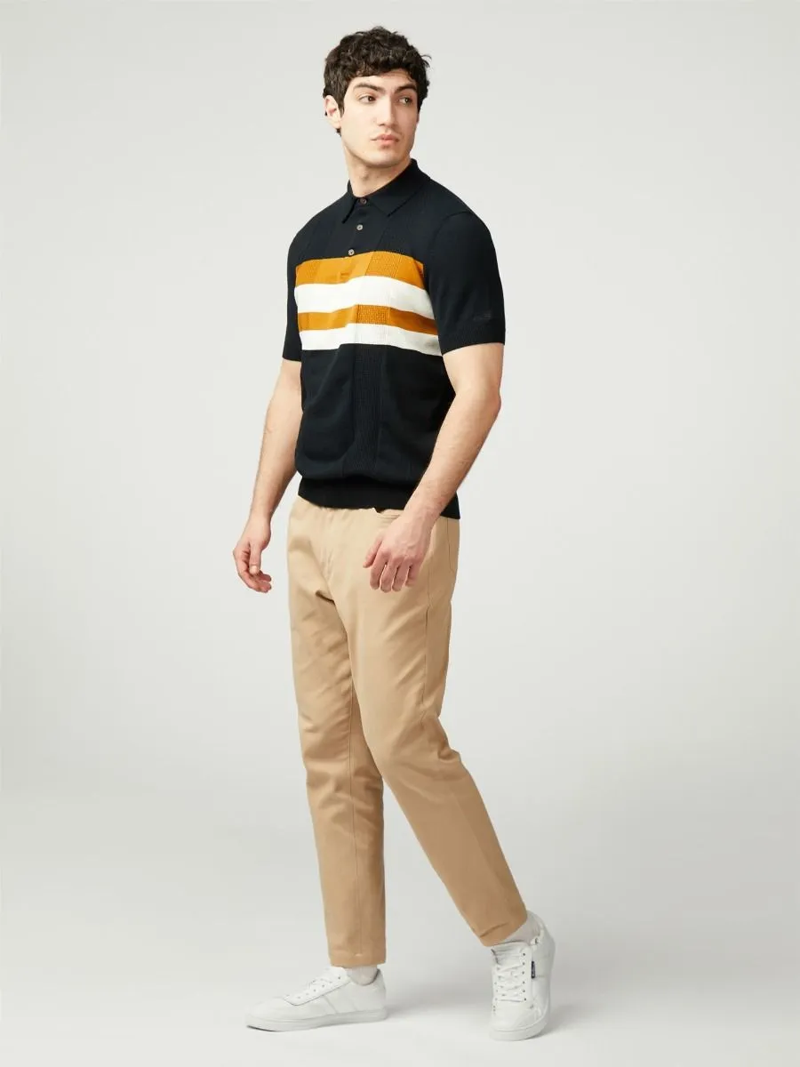 Black Ben Sherman Chest Stripe Knitted Polo Shirt