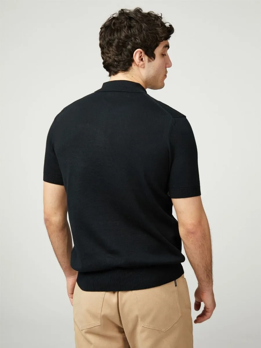 Black Ben Sherman Chest Stripe Knitted Polo Shirt