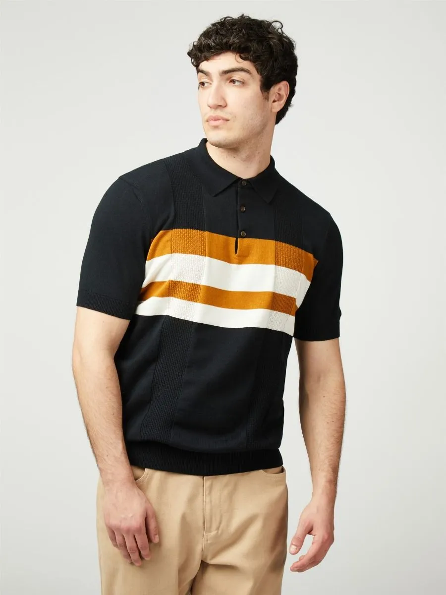 Black Ben Sherman Chest Stripe Knitted Polo Shirt