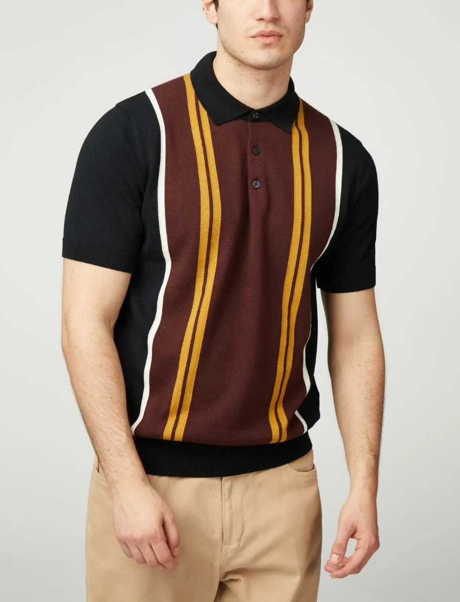 Black Ben Sherman Verticle Stripe Knitted Polo Shirt