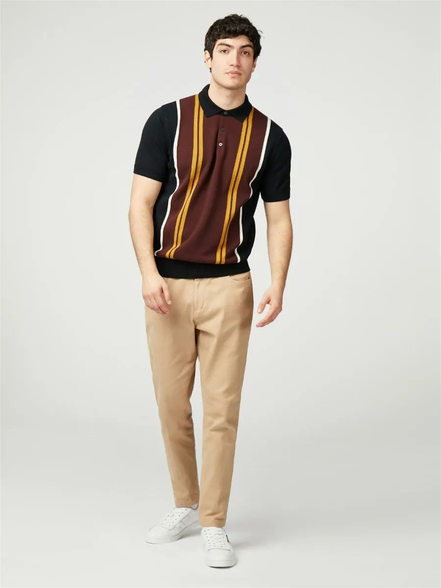 Black Ben Sherman Verticle Stripe Knitted Polo Shirt