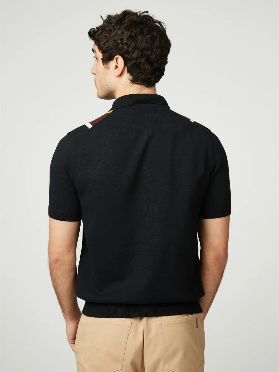 Black Ben Sherman Verticle Stripe Knitted Polo Shirt