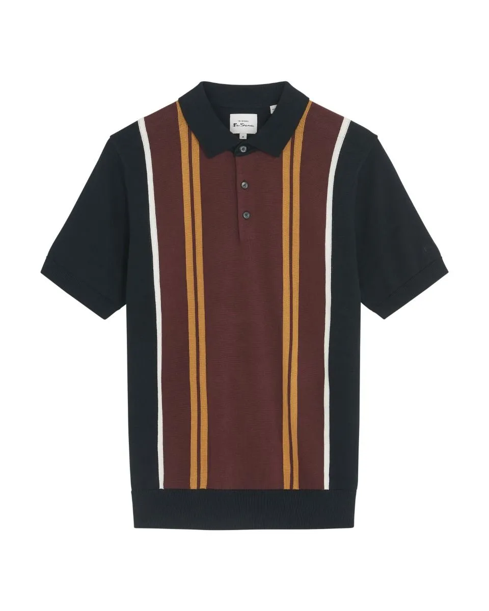 Black Ben Sherman Verticle Stripe Knitted Polo Shirt