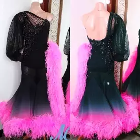 Black & Pink Ballroom Dress with Feathers for Sale online - Shop Now