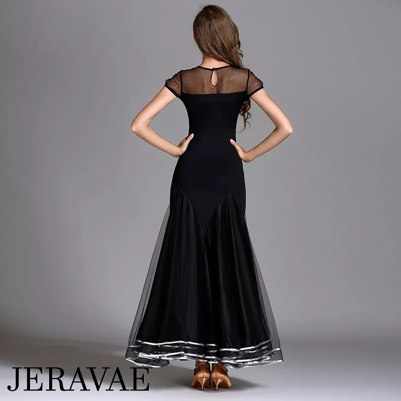 black ballroom practice dress with lace detail and ribbon accent on hem sale