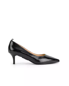 Black Classic Leather Mid Heel Pumps - Result: Stylish Black Leather Mid Heel Pumps