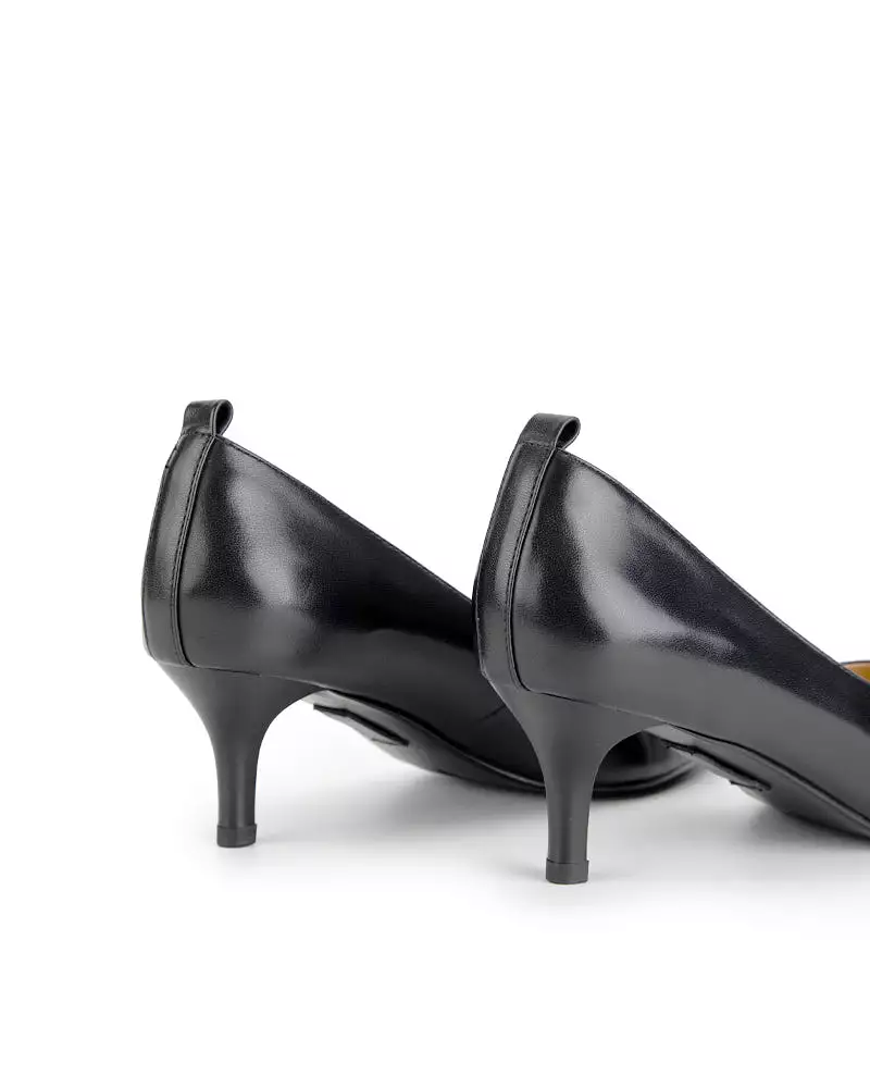 Black Classic Leather Mid Heel Pumps - Result: Stylish Black Leather Mid Heel Pumps