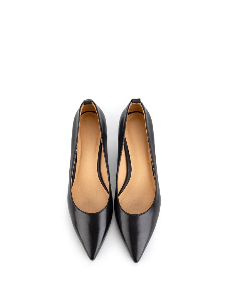 Black Classic Leather Mid Heel Pumps - Result: Stylish Black Leather Mid Heel Pumps