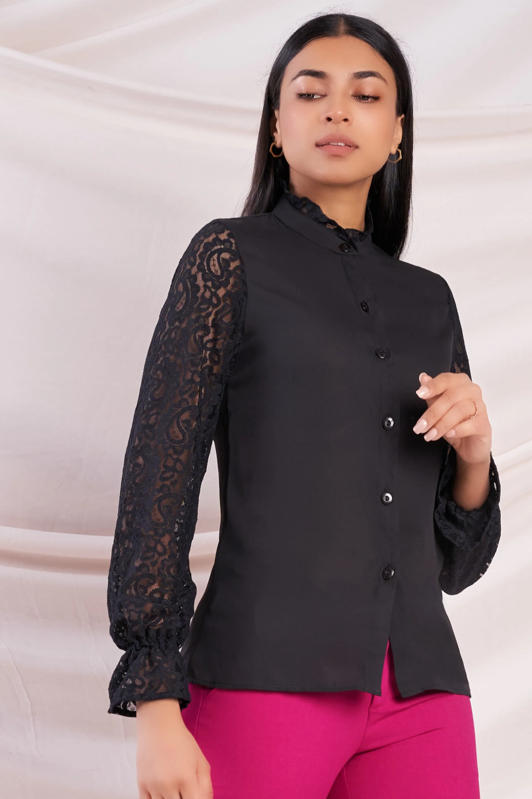 Black Sheer Sleeve Top